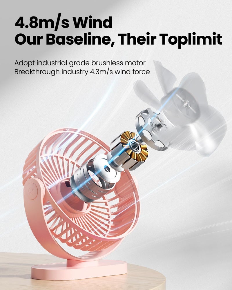 Gaiatop USB Desk Fan, 5.5 Inch Small Quiet Powerful 3 Speeds 90° Rotate, Personal Mini Portable Desktop Table Fans, Cooling for Home Office Car Travel Indoor Outdoor Pink - Image 5