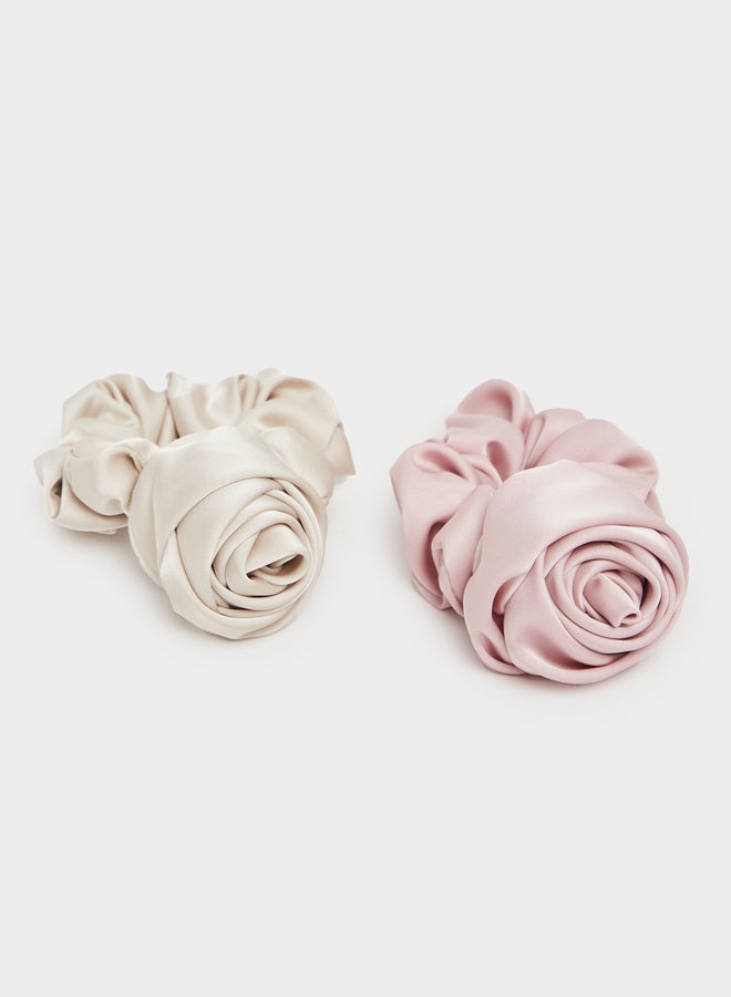 Styli Set of 2 -  Solid Scrunchie with Flower Detail  - Image 3