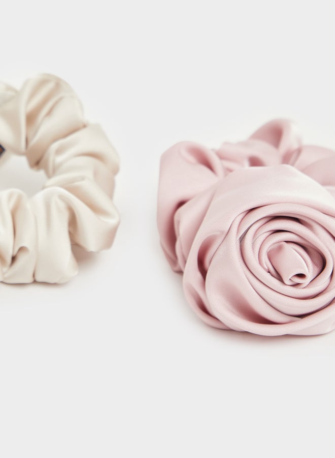 Styli Set of 2 -  Solid Scrunchie with Flower Detail  - Image 4