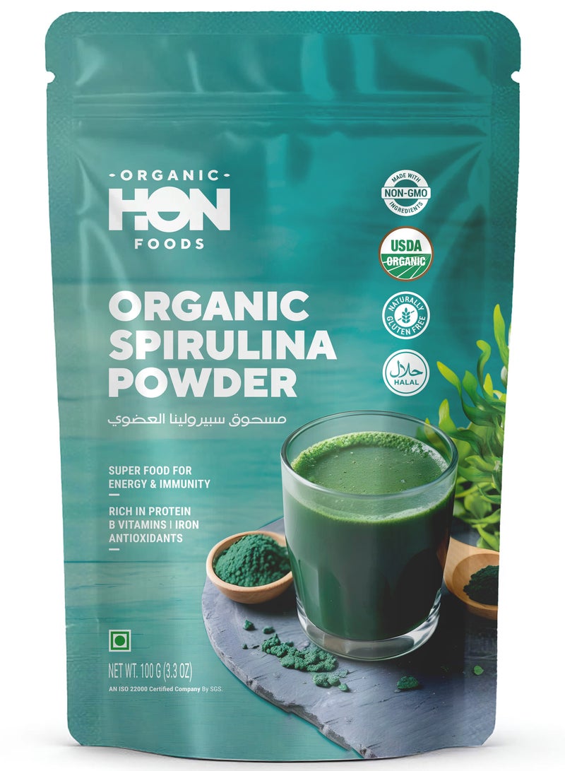 HON FOODS Organic Spirulina Powder, USDA Certified, Protein-Rich Superfood for Energy and Immunity, 100gm - Image 1