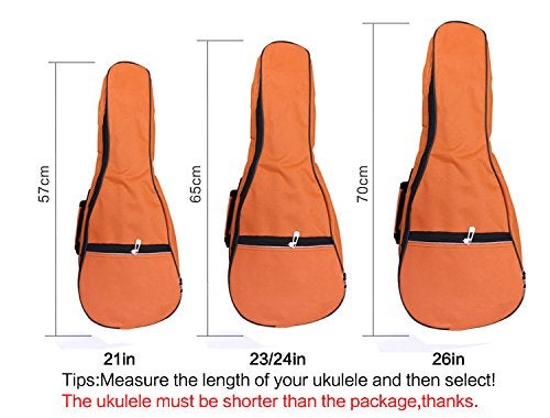 HOT SEAL Waterproof Durable Colorful Ukulele Cotton Case Bag with Storage (21in, orange) - Image 5