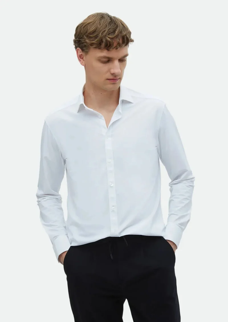 RAMSEY White Plain Regular Fit Weaving Classical Shirt