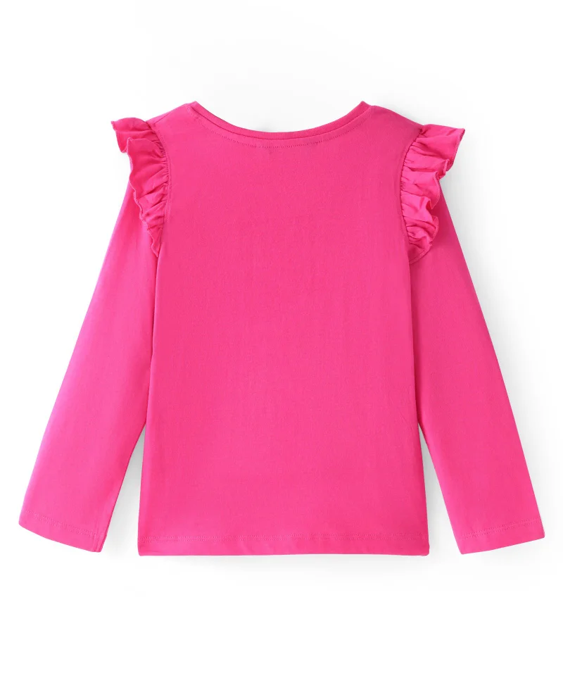 Pine Kids Pine Kids Cotton Knit Full Sleeves Top with Frill Detailing Floral Embroidery - Pink