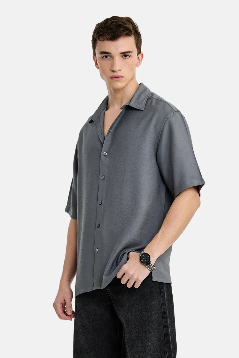 سنيتش Charcoal Grey Textured Half Sleeve Regular Fit Casual Shirt