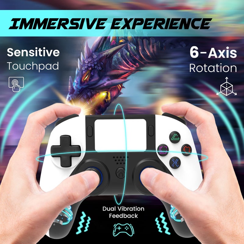 megacom Wireless Bluetooth Controller for P4/PC â€“ Gamepad with 2 Remap Keys, Dual Vibration, Rechargeable Battery, 3.5mm Audio Jack, Touchpad, Speaker â€“ Compatible with P4 Console & Windows Gaming - Image 2