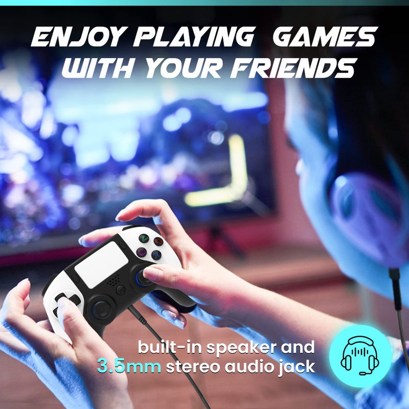 megacom Wireless Bluetooth Controller for P4/PC â€“ Gamepad with 2 Remap Keys, Dual Vibration, Rechargeable Battery, 3.5mm Audio Jack, Touchpad, Speaker â€“ Compatible with P4 Console & Windows Gaming - Image 4