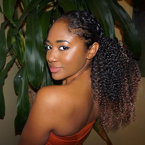 Vigorous Ponytail Extension 14Inch Drawstring Ponytail for Black Women Short Fluffy Afro Kinky Curly Pony Tails Hair Extensions (1B/33) - Image 1