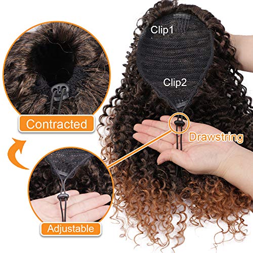 Vigorous Ponytail Extension 14Inch Drawstring Ponytail for Black Women Short Fluffy Afro Kinky Curly Pony Tails Hair Extensions (1B/33) - Image 5