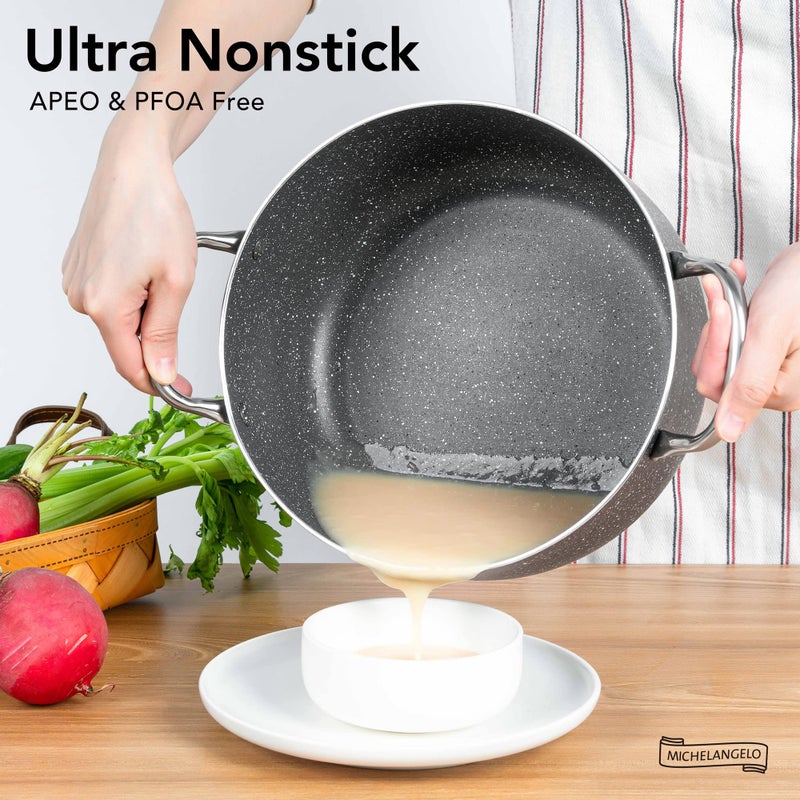 MICHELANGELO 5 Quart Stock Pot with Lid, Nonstick Soup Pot with Lid, Induction Pot for Cooking, 5 Qt Pot with Lid, Non Stick Pot for Kitchen, Stockpot with Stainless Steel Handle, Oven Safe - Image 2