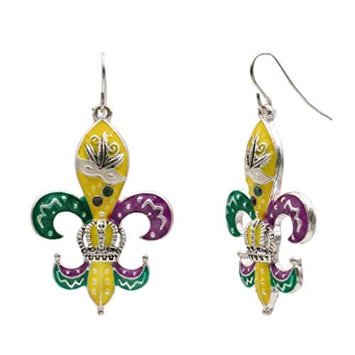 Elosee Mardi Gras Theme French Hook Dangle Earrings (Silver Tone) - Image 1