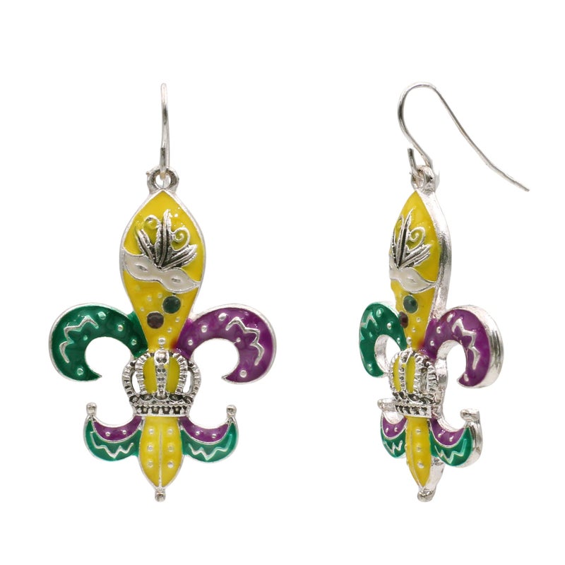 Elosee Mardi Gras Theme French Hook Dangle Earrings (Silver Tone) - Image 4