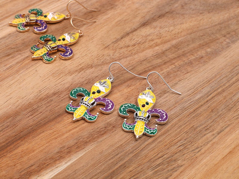 Elosee Mardi Gras Theme French Hook Dangle Earrings (Silver Tone) - Image 2