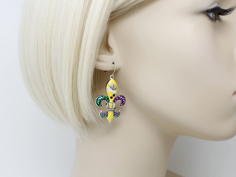 Elosee Mardi Gras Theme French Hook Dangle Earrings (Silver Tone) - Image 3