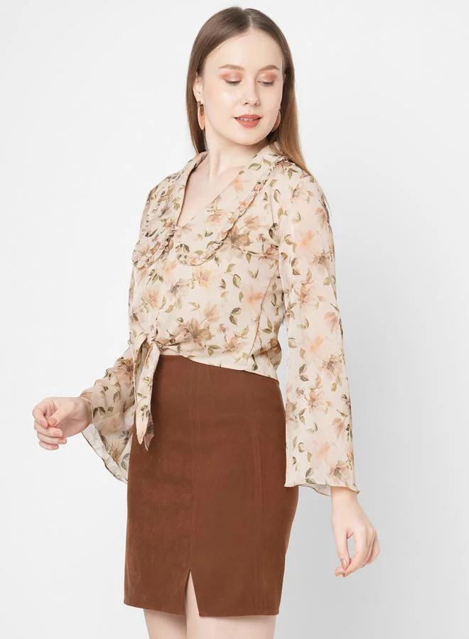 Mish  Mish Floral Print Collared Chiffon Top for Women | Best Price UAE