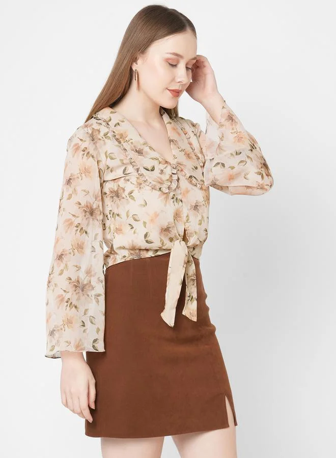 Mish  Mish Floral Print Collared Chiffon Top for Women | Best Price UAE