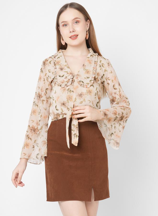 Mish Floral Print Collared Chiffon Top - Image 1
