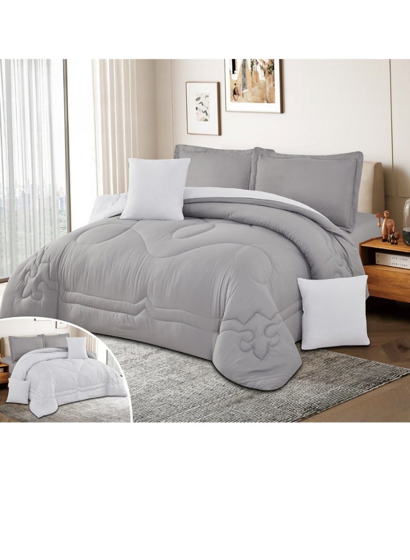 سمارت هوم مفرش صيفي نفر يناسب سرير مقاس 120×200 سم ، المفرش قابل للإستخدام على الوجهين، طقم مفارش بحشوة دبل ، طقم نوم مصنوع من المايكروفايبر يتكون من 4 قطع ( 1 مفرش بحشوة + 1 واقي مرتبة مطاط + 1 كيس مخدة + 1 كيس للوسادة المربعة ) مقاس المفرش 230X170 سم ومقاس واقي المرتبة 120×200+30 سم - Image 1