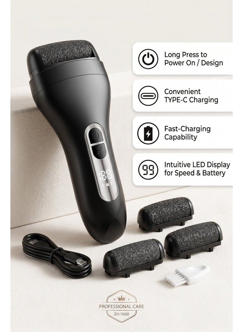 Lifenpure Rechargeable Electric Callus Remover for Feet Pedicure Foot Scrubber And Dead Skin Remover Tool Smooth And Soft Feet Care Black - Image 2