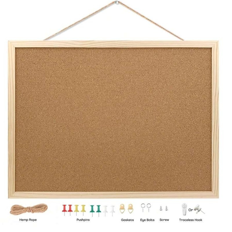 Shein RIMEMO Cork Bulletin Board with Wooden Frame, 15.75" x 11.8", Wall-Mounted Pin Board for Office, Home, School, Vision Board, School Supplies, Back to School - One Size - Image 4