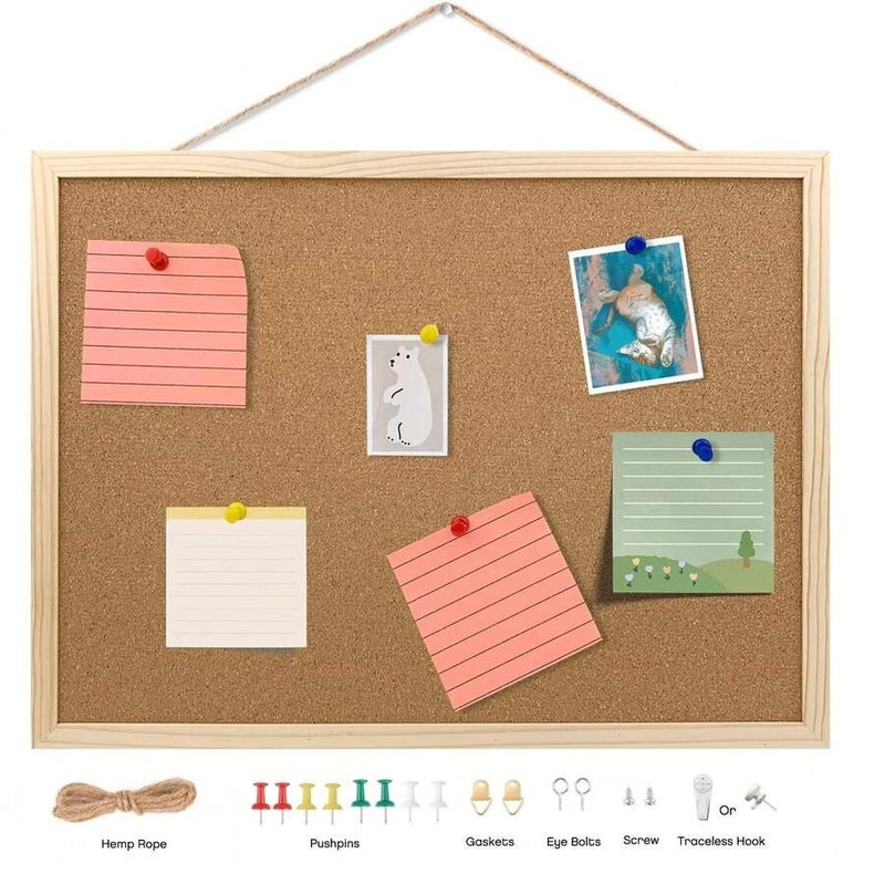 Shein RIMEMO Cork Bulletin Board with Wooden Frame, 15.75" x 11.8", Wall-Mounted Pin Board for Office, Home, School, Vision Board, School Supplies, Back to School - One Size - Image 1