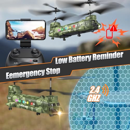 OBEST LM19-D Chinook RC Helicopter,Remote Control Military Helicopter with Camera,Twin-propeller with Altitude Hold,One Key take Off/Landing,Army RC Toys and Military Fans - Image 4