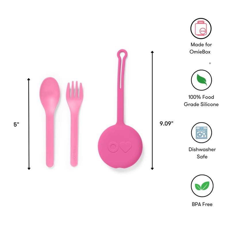 Omie OmieBox Kids Utensils Set with Case - 2 Piece Plastic, Reusable Fork and Spoon Silverware with Pod for Kids (Bubble Pink) - Image 5