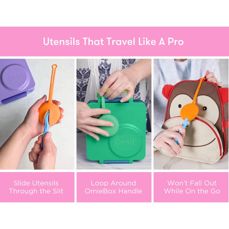 Omie OmieBox Kids Utensils Set with Case - 2 Piece Plastic, Reusable Fork and Spoon Silverware with Pod for Kids (Bubble Pink) - Image 4