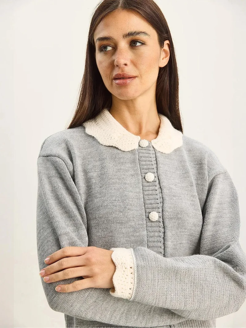 LUCCI Thick Ribbed Knit Cardigan with Button Closure