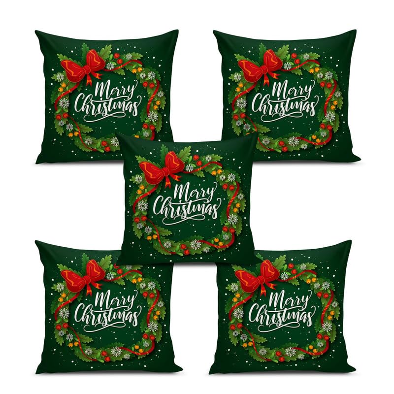 BMRGIFTS Soft Fabric Designer Decorative Printed Merry Christmas Theme Cushion Cover Xmas Decorations for Sofa Living Room Set of 5 12 x 12 inch Multi (CHMCC90) - Image 2
