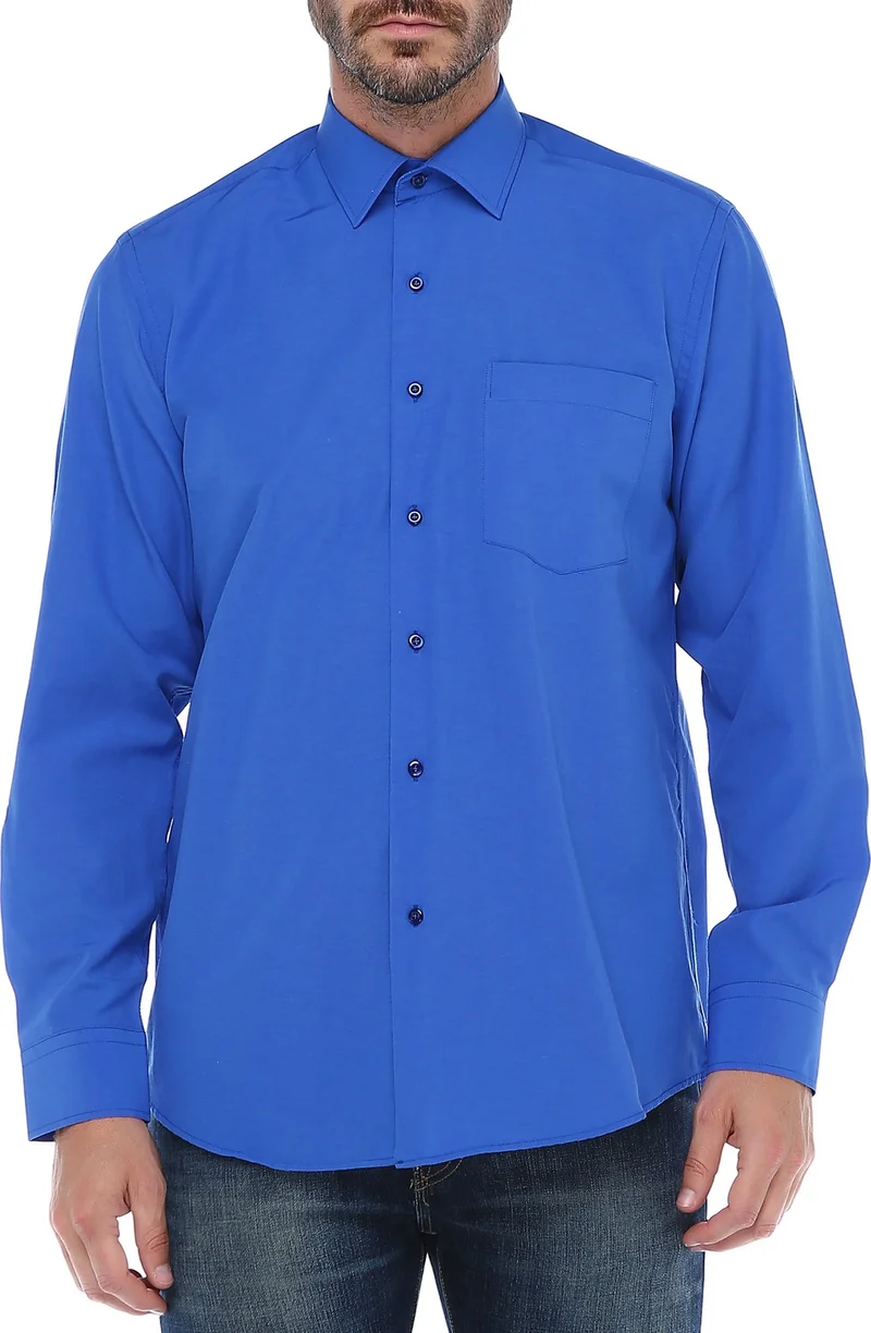 فاريتا Men's Night Blue Classic Cut Pocket Straight Long Sleeve Shirt