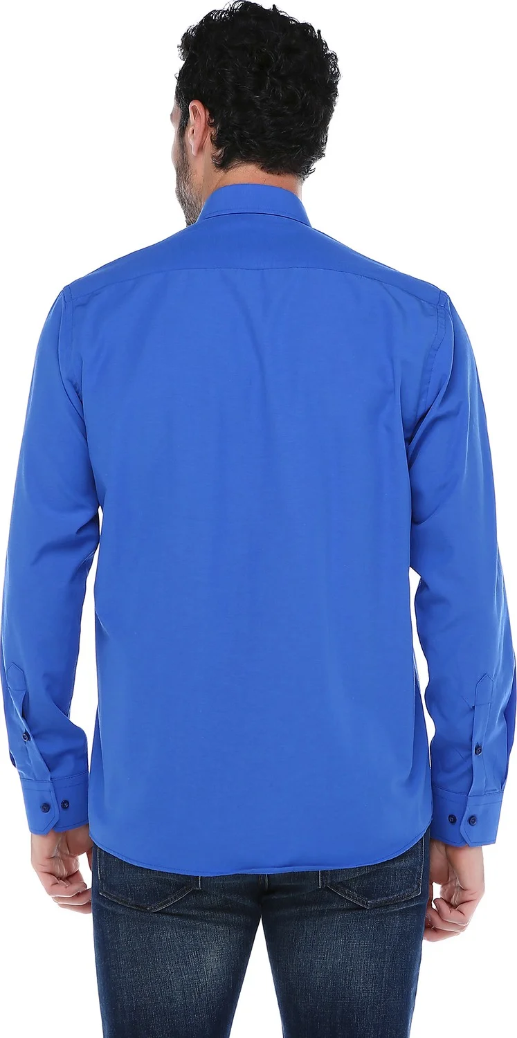 فاريتا Men's Night Blue Classic Cut Pocket Straight Long Sleeve Shirt