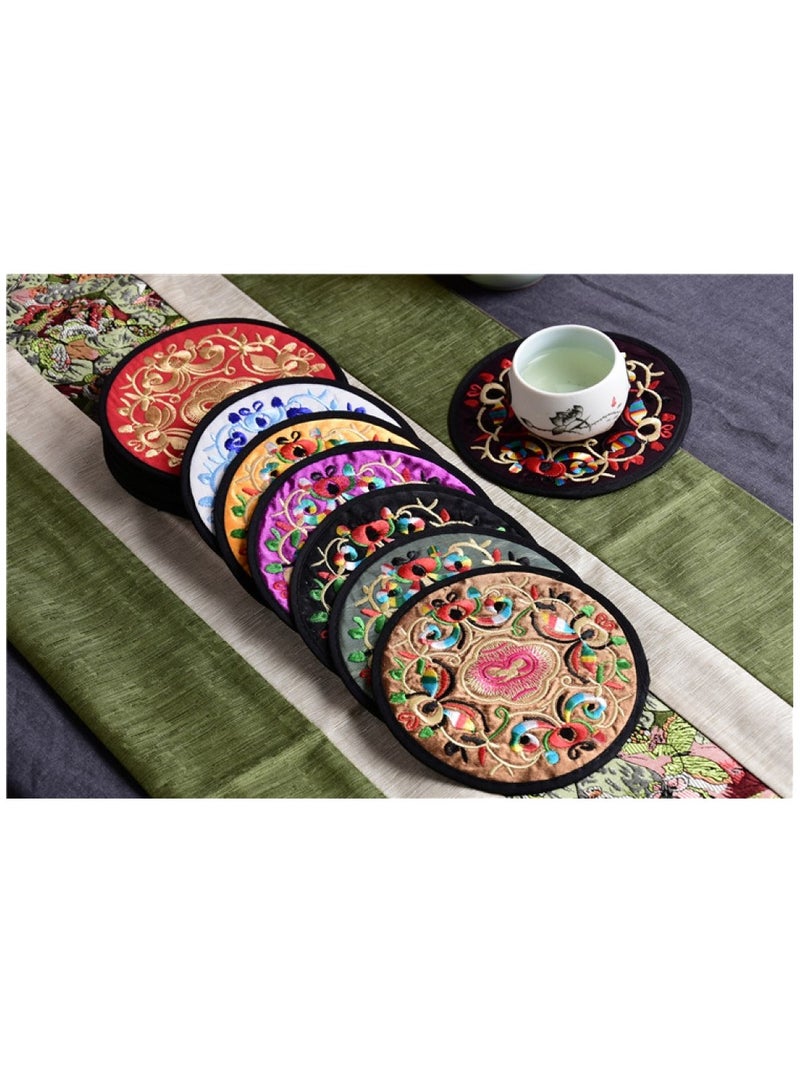 Bluejw Sets Of 7 Embroidery Style Drink Coasters Absorbent Coaster For Tabletop Protection Suitable For Kinds Of Cups - Image 1
