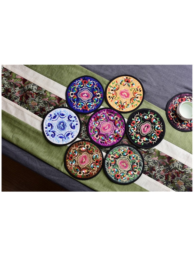Bluejw Sets Of 7 Embroidery Style Drink Coasters Absorbent Coaster For Tabletop Protection Suitable For Kinds Of Cups - Image 2