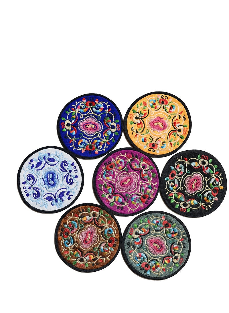 Bluejw Sets Of 7 Embroidery Style Drink Coasters Absorbent Coaster For Tabletop Protection Suitable For Kinds Of Cups - Image 3