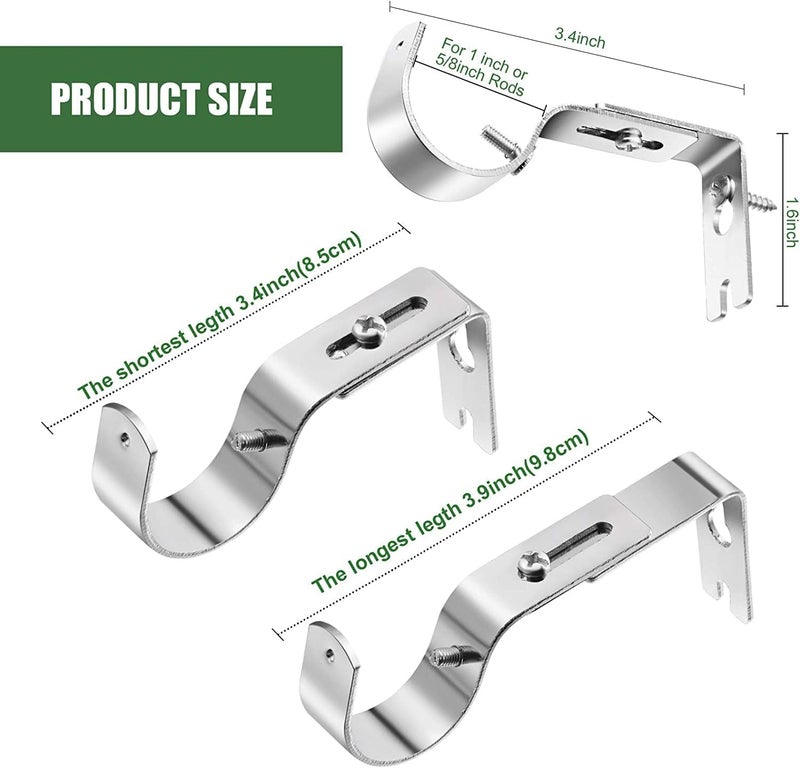 YHRY 3 Pack Curtain Rod Brackets, Heavy Duty, Adjustable, Anti-Rust, Silver - Image 2