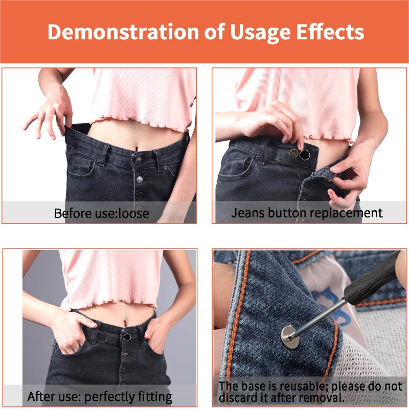 ZENGLU 20 Sets of 17mm Button for Sewing Metal Jeans, No-Sew Nailess Removable Metal Jeans Buttons Replacement Repair Combo Thread Rivets and Screwdrivers(Black Colours) - Image 5