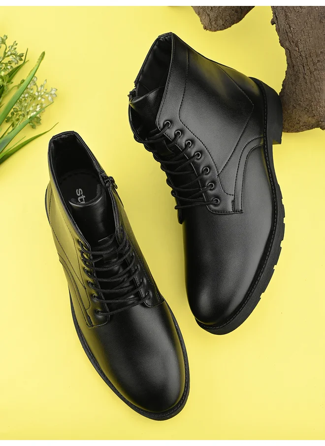 ستايلي Styli Lace Up Ankle Boots with Side Zipper