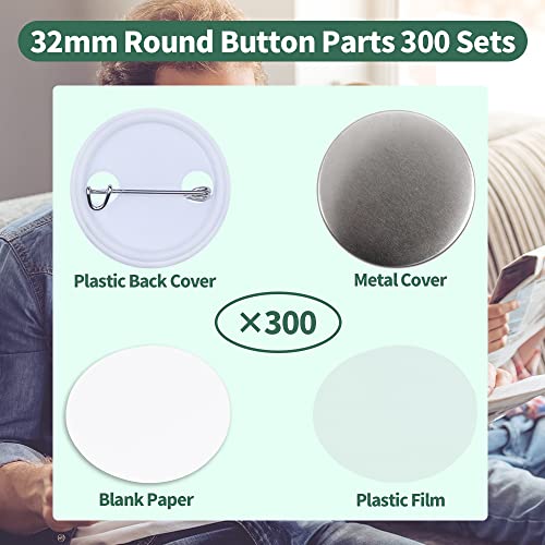 Mostme 300 Sets 32mm/1.25 inch Button Supplies Button Parts for Buttons Maker Machine 32mm, Round Badge Blank Buttons Pins, Includes Plastic Pin Back Cover, Metal Cover, Clear Film&Blank Paper - Image 2