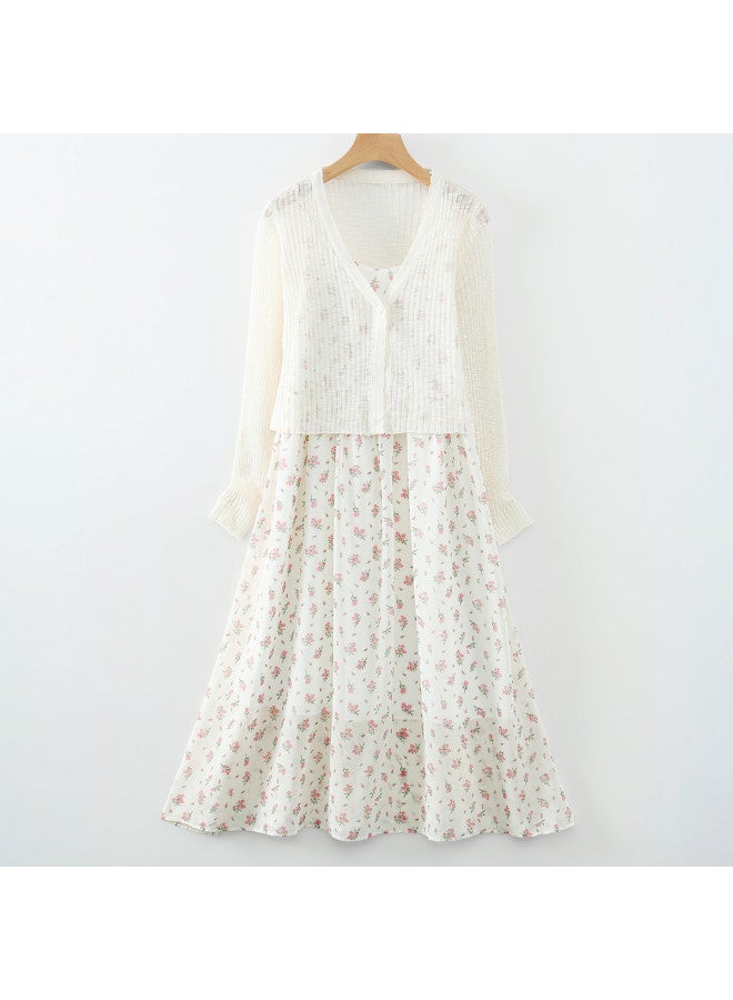 Jeanswest Long Sleeve Cardigan + Slip Dress Two-piece Set - Spring/summer Elegant Midi Dress Petite Outfit - Image 2