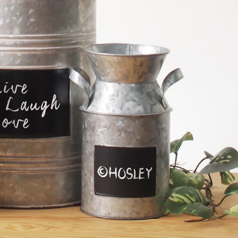 Hosley Set of 2 Metal Chalkboard Milk Can Vases – 7.25" High Decorative Farmhouse Flower Holder, Rustic Vintage Style Vase for Floral Arrangements, Weddings, Home Décor & Special Events - Image 2