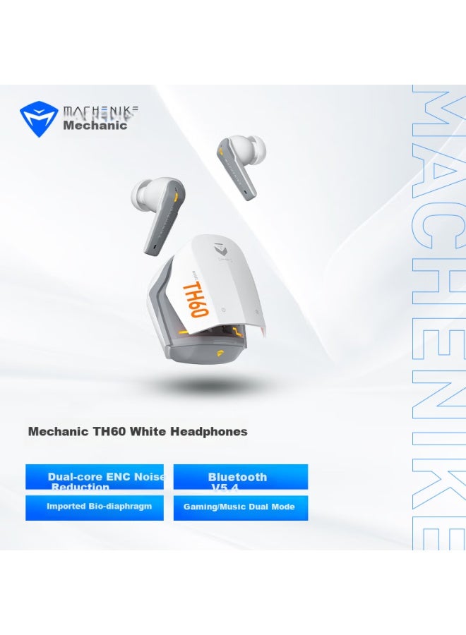Machenike Th60 Bluetooth Wireless Earphones, Compatible With Apple And Android, True Wireless Fearless Contract, In-ear Bluetooth 5.4 Sports Headphones, Long Battery Life, High Power Capacity, Excellent Sound Quality, White - Image 1