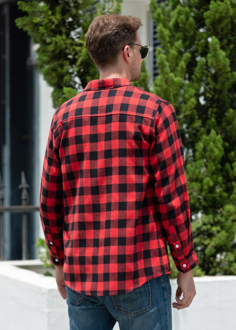 SANGTREE Boys Flannel Shirt Long Sleeve Button Down Plaid Shirt Red Black, 7-8 Years = Tag 140 - Image 5