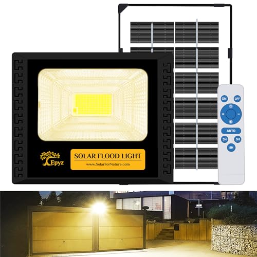 Epyz 30Watt Solar Flood Light Outdoor Garden Waterproof with Remote Control for Home Wall Compound Entrance Automatic LED Lamp [ Pack of 1, Warm Yellow Light ] [ 2500mAh, 114LED ] - Image 1