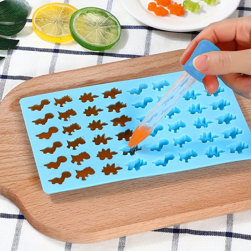 1pc 48 Link Blue Dinosaur Silicone Mold With Blue Straw For Chocolate Candy Jelly Pudding Baking Pastry Decoration - Image 4