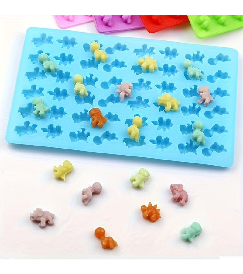 1pc 48 Link Blue Dinosaur Silicone Mold With Blue Straw For Chocolate Candy Jelly Pudding Baking Pastry Decoration - Image 2