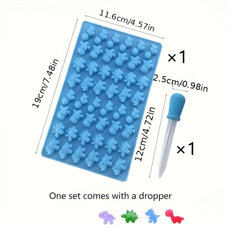 1pc 48 Link Blue Dinosaur Silicone Mold With Blue Straw For Chocolate Candy Jelly Pudding Baking Pastry Decoration - Image 3