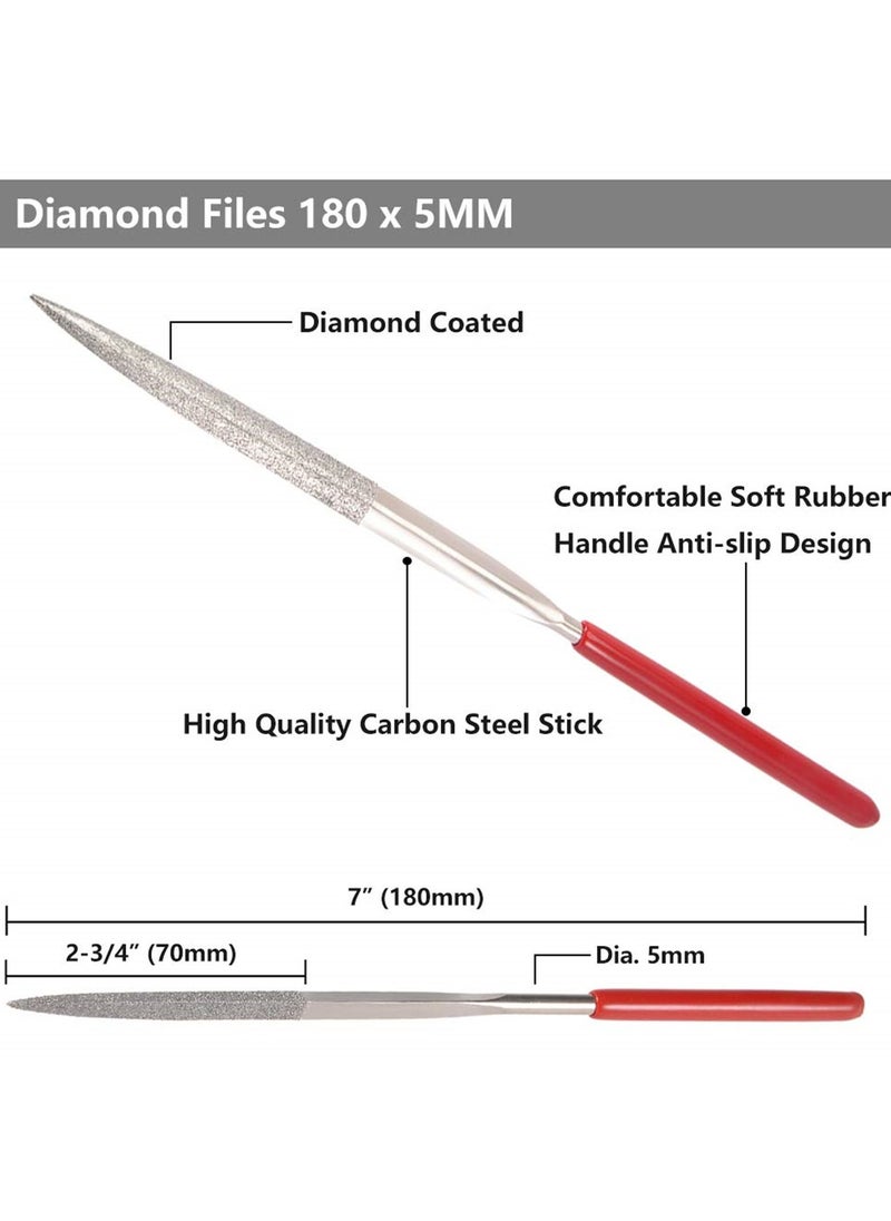 Y&D Fine Diamond File Set, Metal Needle Files in Round, Triangular, Square, Flat Shapes, Jeweler for Glass, Wood, Stone, Jewelry Carving, Sanding, and Polishing, 5x180mm, 10Piece  - Image 4