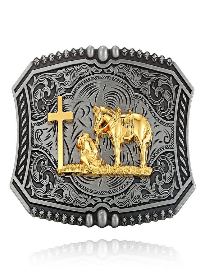 KDG Western Cowboy Belt Buckle Vintage Prayer Praying Pattern Fashion Novel Belt Buckle for Men Women - Image 1