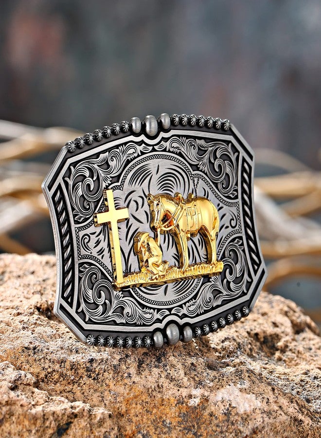 KDG Western Cowboy Belt Buckle Vintage Prayer Praying Pattern Fashion Novel Belt Buckle for Men Women - Image 2