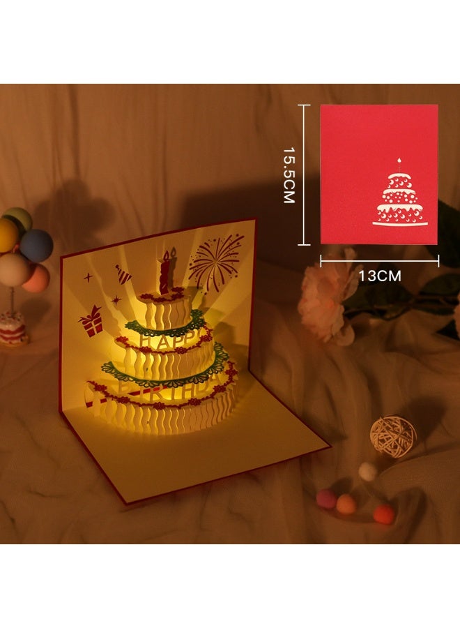 Red Color - 3D Musical Happy Birthday Cake Card – Pop-Up Greeting Card with Music & Envelope - Image 1